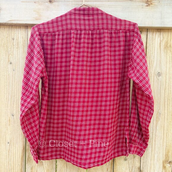 Doen Holde Blouse Rouge Red Plaid Half Button Top Size Small - Picture 5 of 15